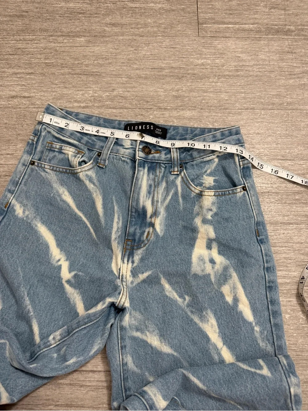 Lioness Bleach Wash Straight Leg Jeans Blue White Tie Dye High Rise Denim XXS